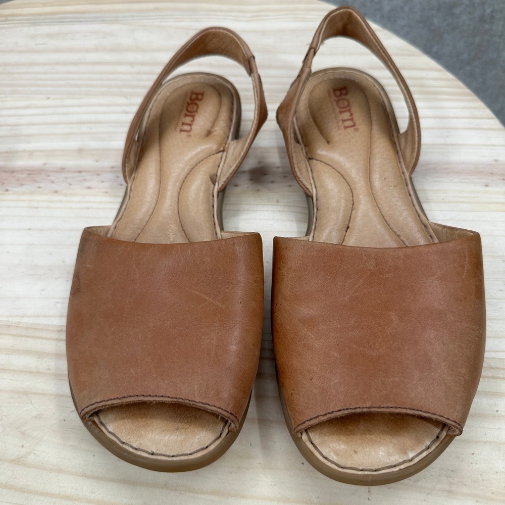 Born Trang Slingback Sandals Womens 8 Brown Leather Open Toe Flat - Picture 7 of 10